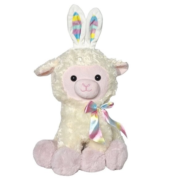 Walmart Easter Baby Lamb Bunny Ears Plush Tie Dye Bow Stuffed Animal 18.5" - Picture 1 of 6